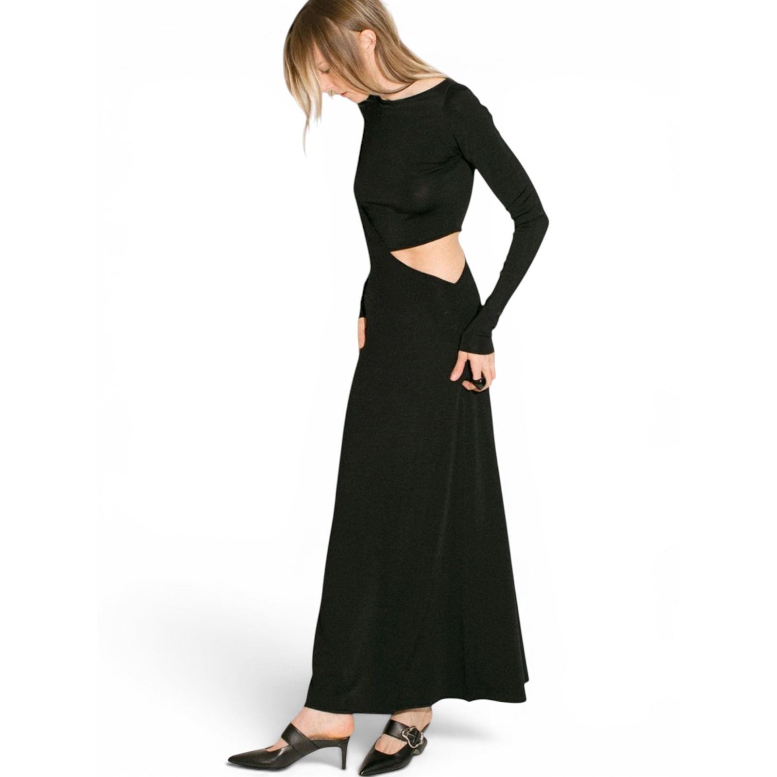 Paris Georgia Lola Black Cutout Maxi Dress Gallery Opening Quiet Luxury S Nwt — image 6 of 8